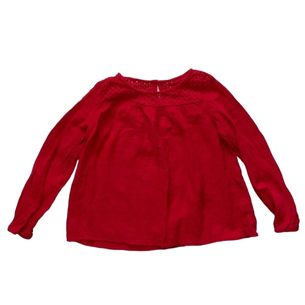 Cat & Jack  crochet crew‎ neck red pullover tunic blouse Girls 10/12